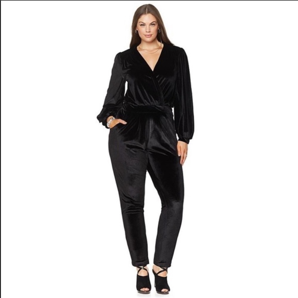 Melissa McCarthy Seven7 velvet black jumpsuit